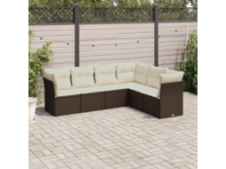 Vidaxl 6 Pcs Conjunto de Sofás Jardim C/ Almofadões Vime Pe Castanho