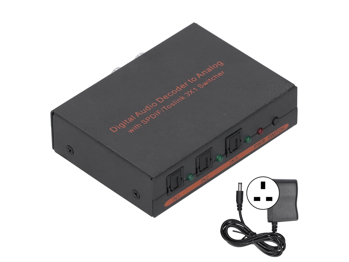 Conversor de Áudio Digital Óptico Mali 3x1 com plugue UK 100-240v