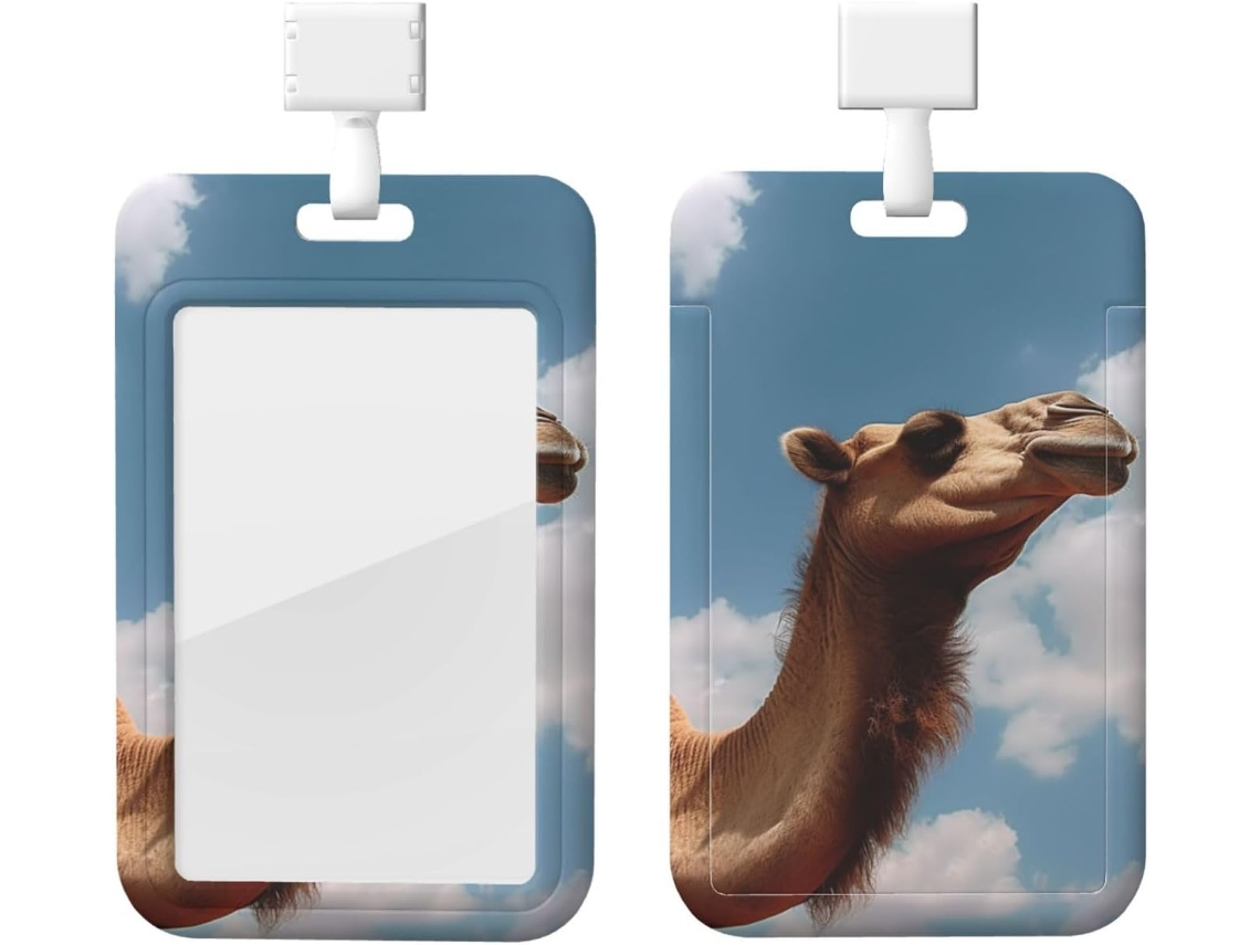 Porta Crachá Com Camelot Olhando O Céu Design, Porta Crachá Vertical Com Cordão, Revestimento Plástico Impermeável