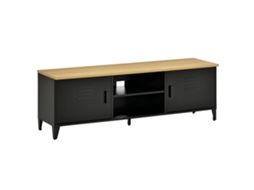 Móvel Tv Banc Tv Pour Téléviseurs De 55'' Avec 2 Placards Pieds Réglables Cadre Metalique Preto Plateau En Madeira...