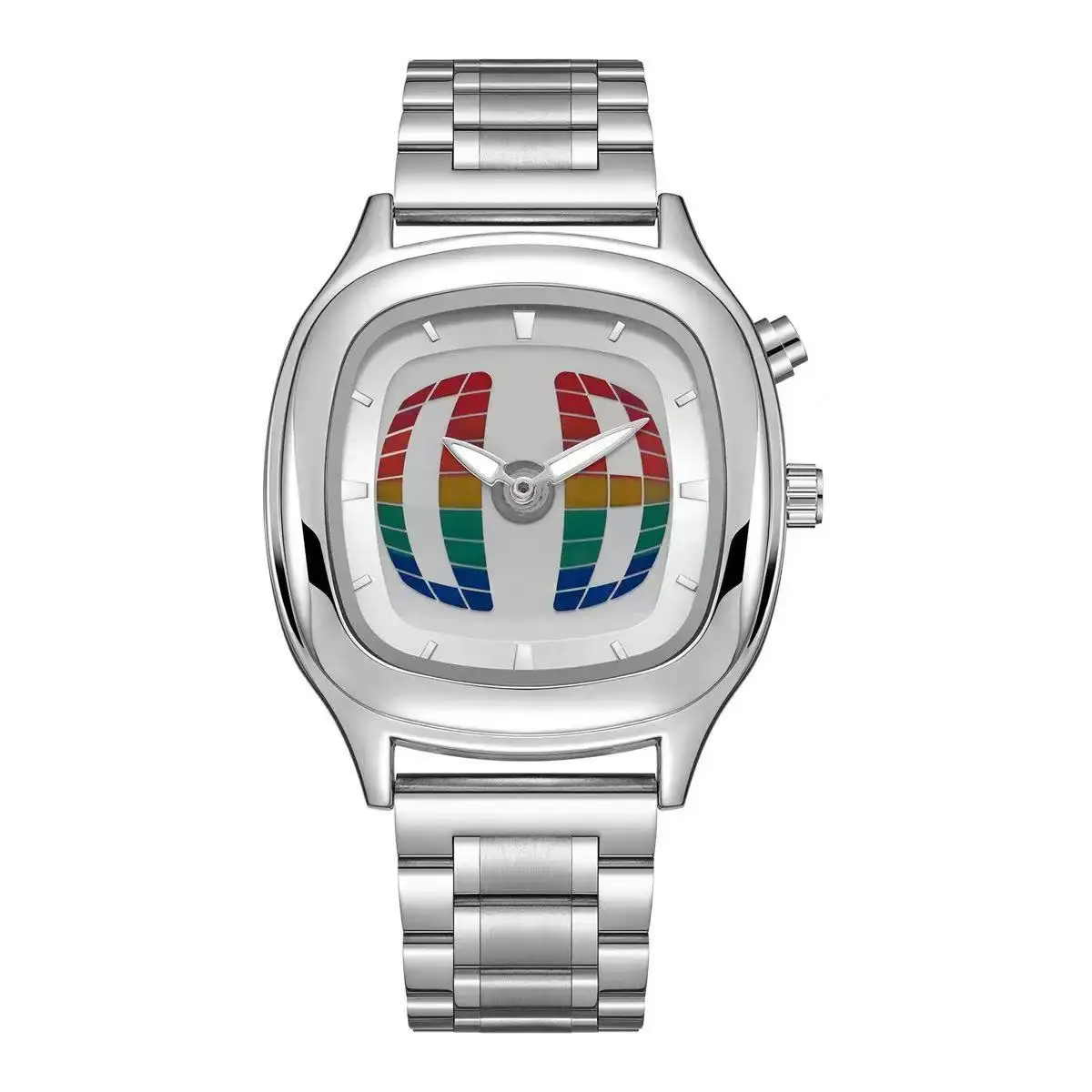 Relógio Elegante Com Visor Duplo (branco Prateado), À Prova D'água, Unissex E Casual.