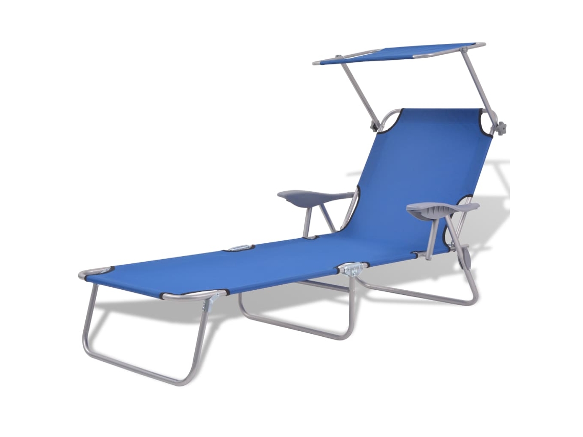 Vidaxl Espreguiçadeira Com Toldo Aço Azul