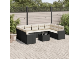 Vidaxl 10 Pcs Conjunto Sofás De Jardim C/ Almofadões Vime Pe Preto