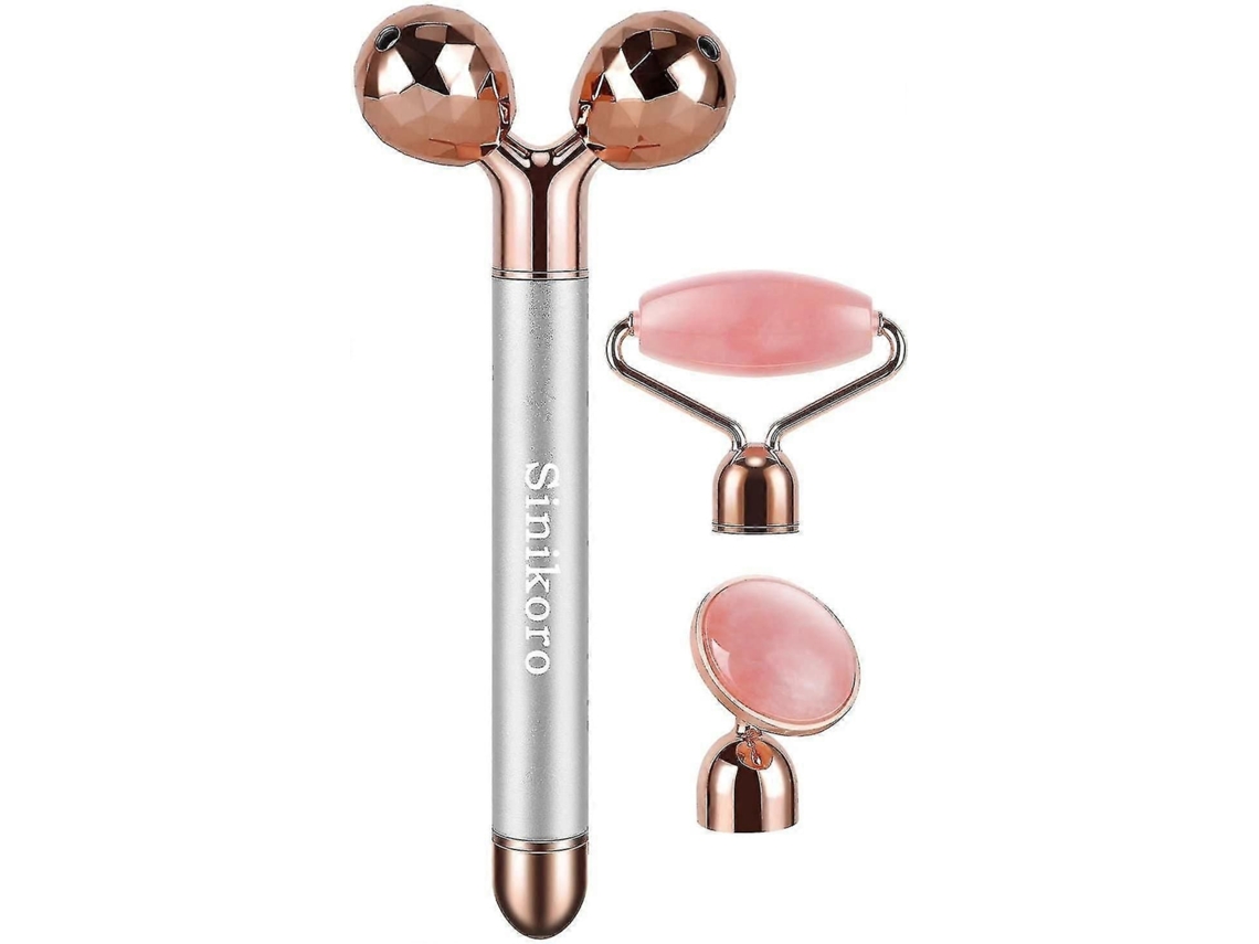 3 em 1 Masajeador Elétrico de Jade Rodillo 3d e Facial Quartzo Rosa GOKOCO