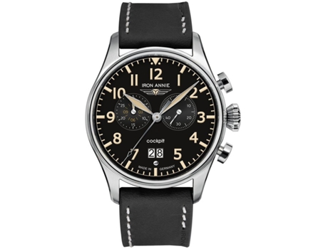 Relógio masculino preto couro real 5186-2 IRON ANNIE
