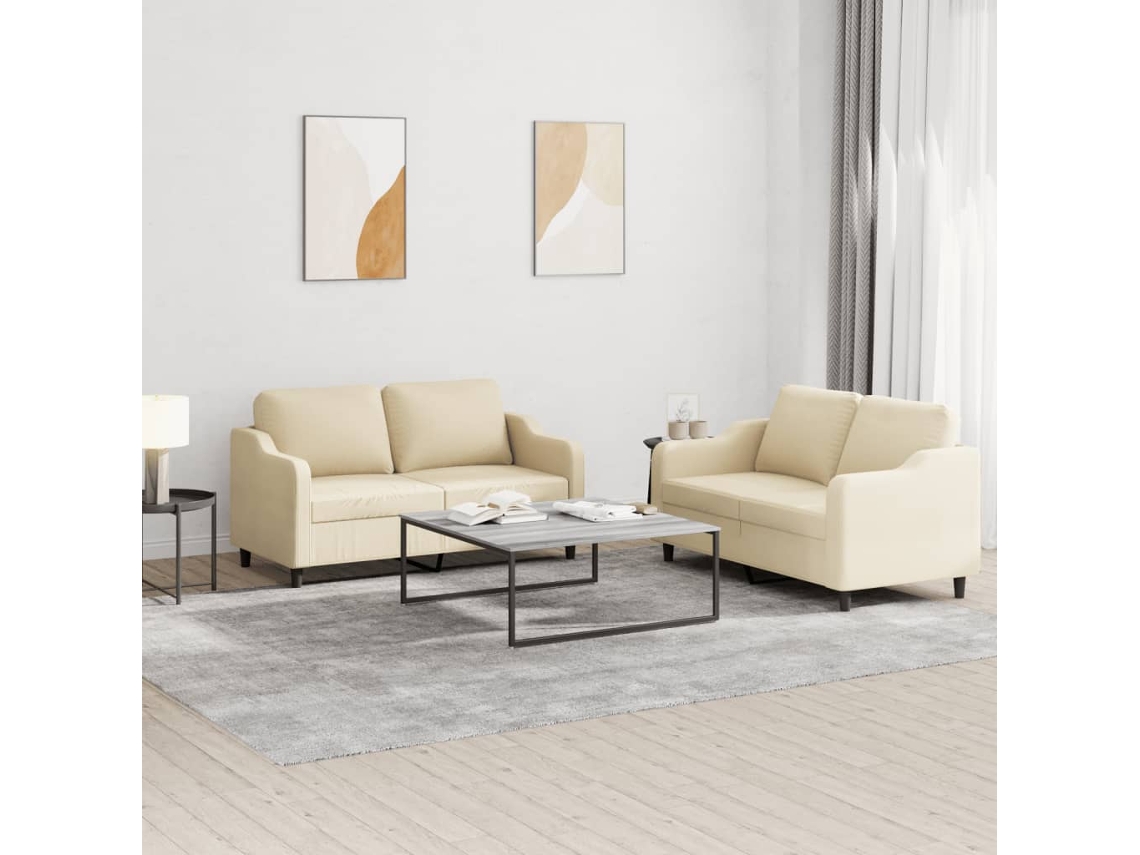 Vidaxl 2 Pcs Conjunto de Sofás com Almofadões Tecido Cor Creme