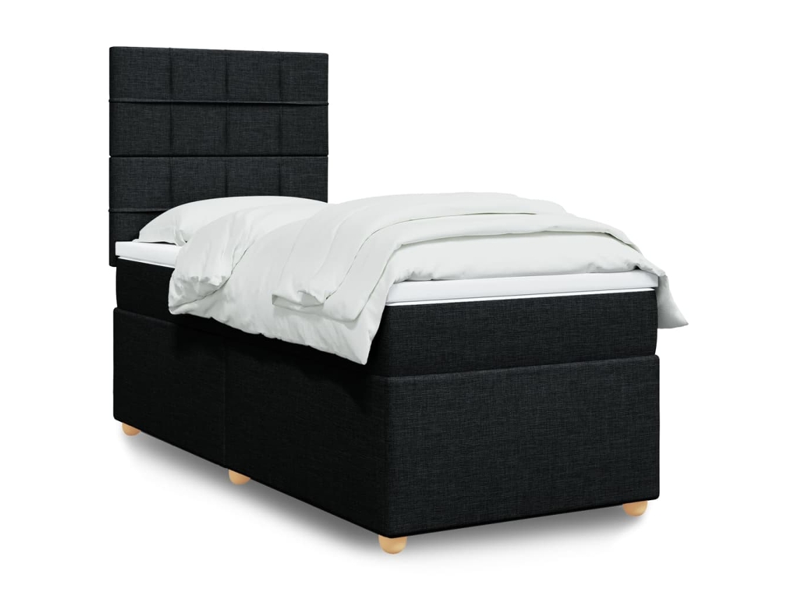Cama Com Molas/colchão 80x200 Cm Tecido Preto