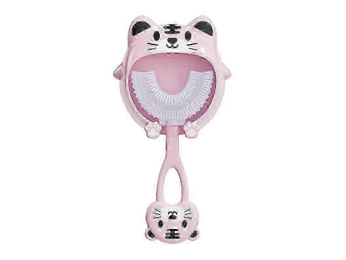 Escova de Dentes Infantil Silicone em Formato U, Modelo 2025, para uma Higiene Bucal Completa 360 ​​graus, na C Or Rosa. GOKOCO
