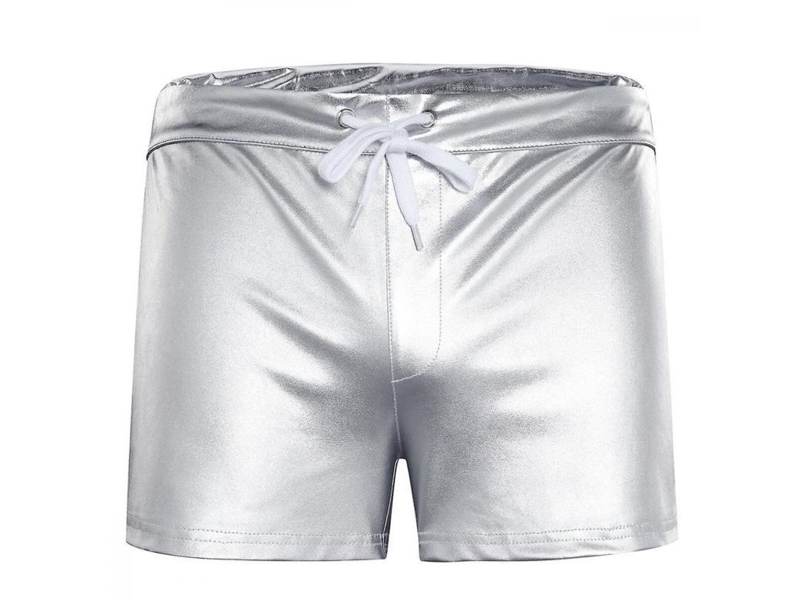 Shorts de couro Rebe-Glitter para homem Zri M Prata