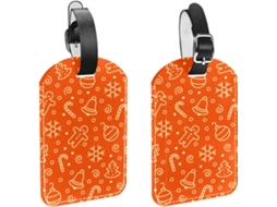 Conjunto De 2 Etiquetas Bagagem Em Couro Pu Com Estampa Natalina, Laranja