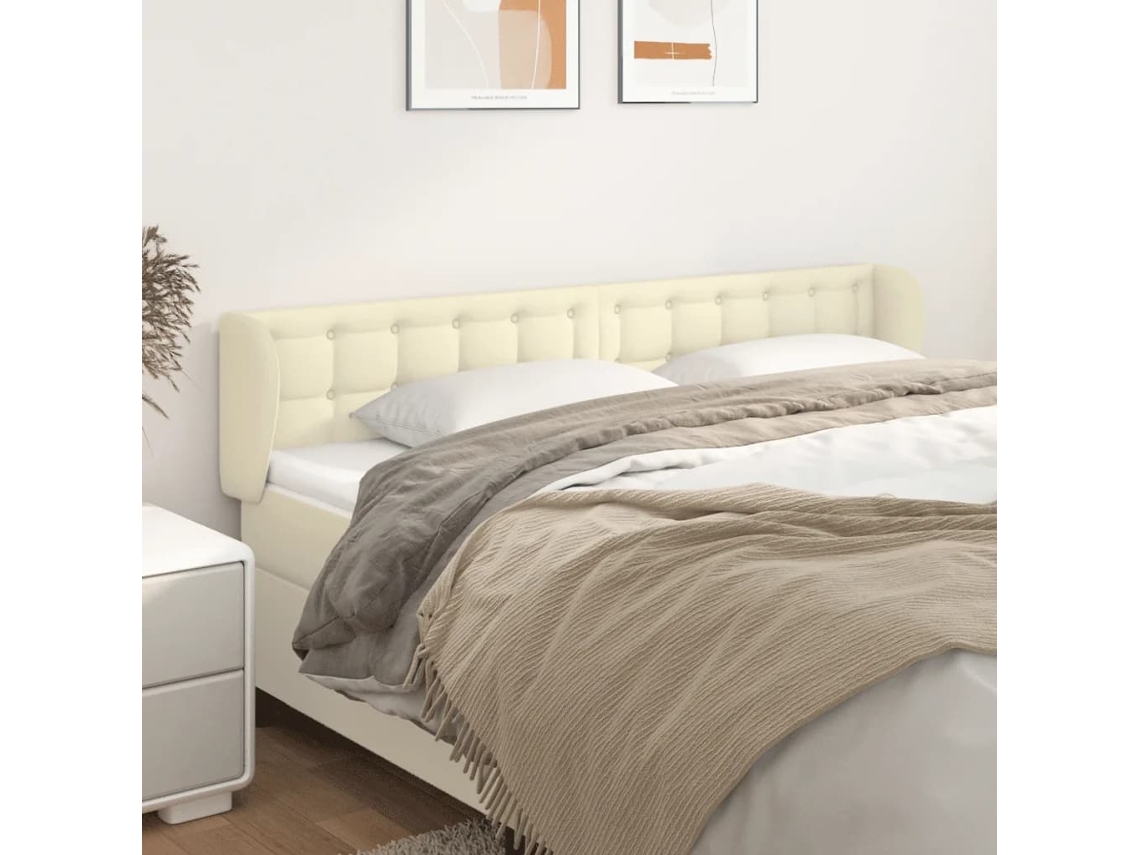 Vidaxl Cabeceira De Cama C/ Abas Couro Artificial 183x23x78/88cm Creme