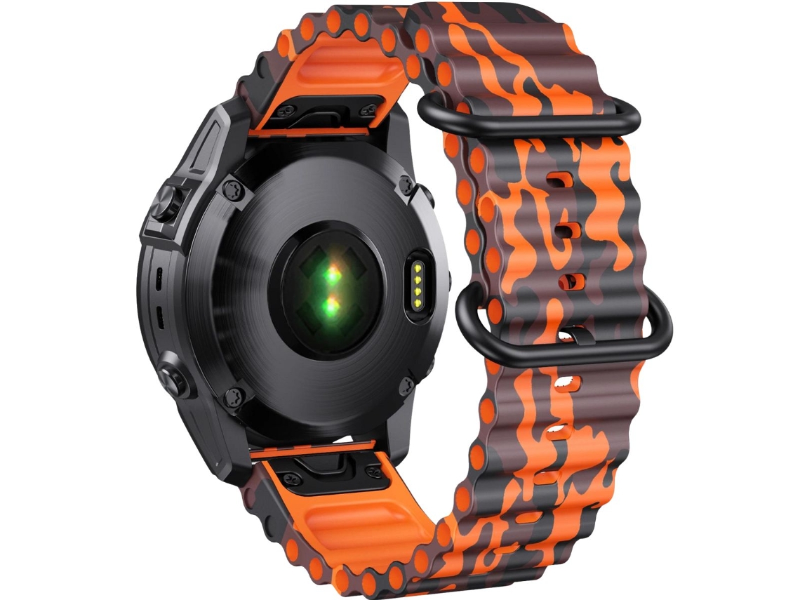 Pack 2X Bracelete Ocean Waves para Garmin Fenix 7 Sapphire Solar Laranja Militar e Verde ANTIIMPACTO!