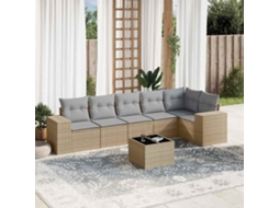 Vidaxl 7 Pcs Conjunto De Sofás P/ Jardim Com Almofadões Vime Pe Bege