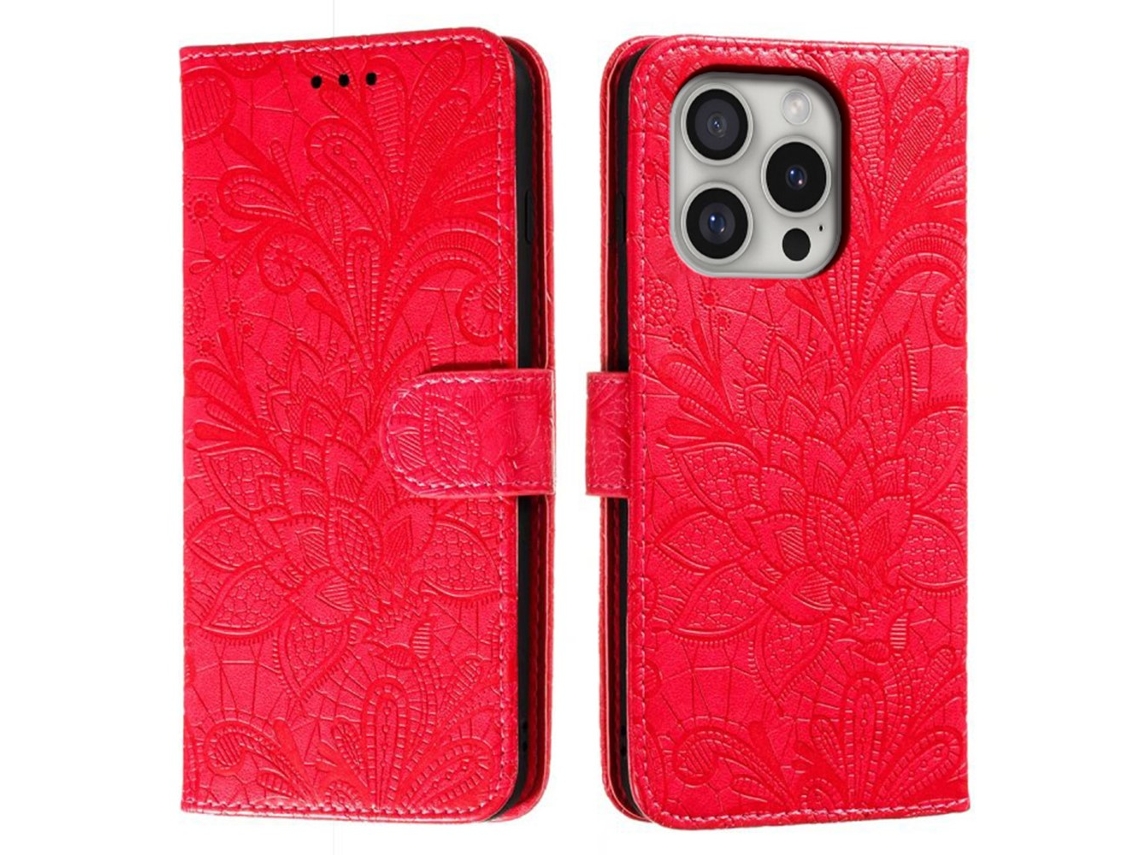 Capa Em Couro Pu Para Apple Iphone 16 Pro Max - Vermelho