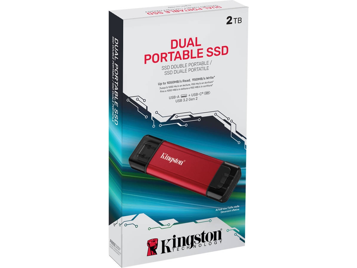 Pen Drive KINGSTON Dual Portable SSD 2TB (USB 3.2 Gen2 Tipo-A/Tipo-C)