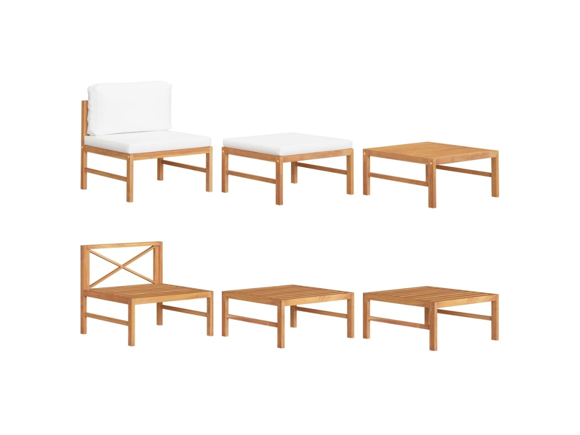 Vidaxl 3 Pcs Conj. Lounge De Jardim C/ Almofadões Cor Creme Teca