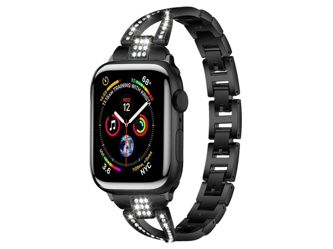 Bracelete para Apple Watch 46/49/45/44mm Metal com Diamante em Formato X Preto XIAOMOYU