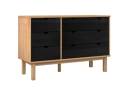 Conjunto 1 Gabinete De Gavetas Vidaxl Preto Madeira De Pinho Maciça (111 X 43 X 73,5 Cm)