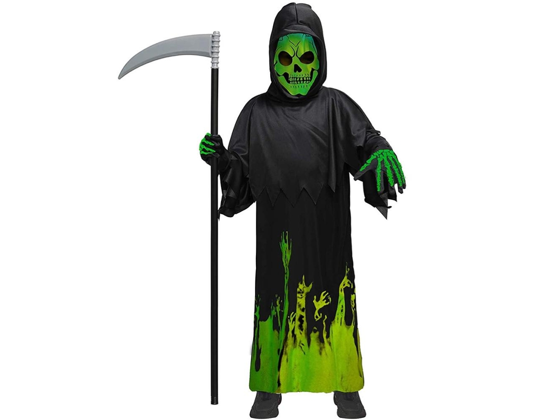 Mali fantasia de Halloween Iluminada Terrorífica para Crianças com Capuz e Caveira