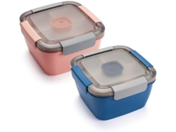 Recipiente de Salada para Almoço, Tigelas de 52 Oz com 3 Compartimentos e Recipiente de Molhos, Azul+rosa
