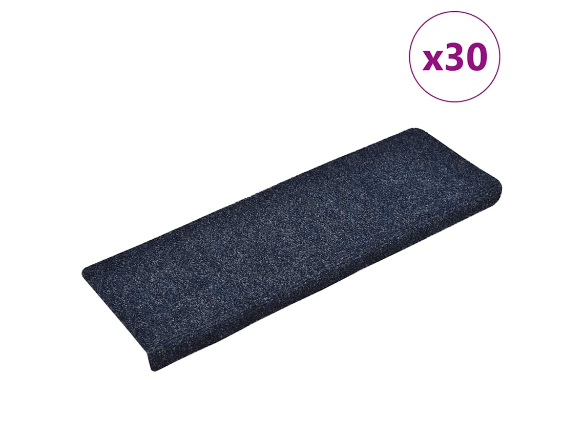 Vidaxl Tapetes De Escada Autoadesivos 30 Peças 65x21x4 Cm Azul Com Borda Retangular