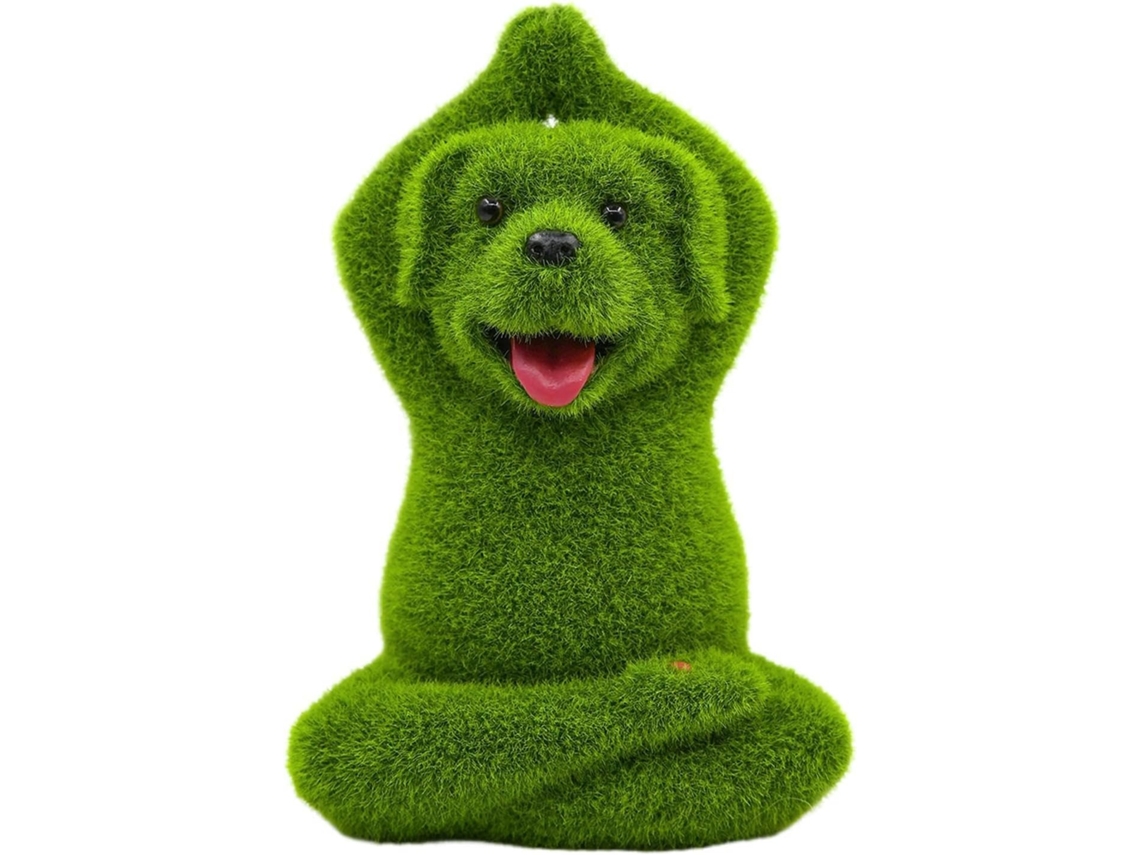 Estátua Genérica de Cachorro Escultura Fofa em Resina Aveludada Verde, Estátua Decorativa de Animal Praticando Ioga CHABERLU