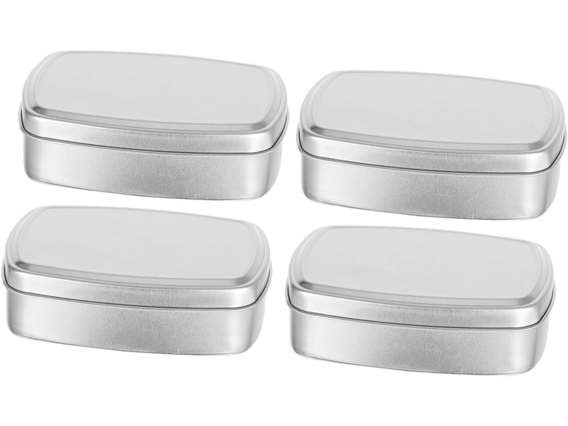 Conjunto De 4 Caixas Quadradas De Alumínio Para Cremes, Cosméticos E Armazenamento Leve.