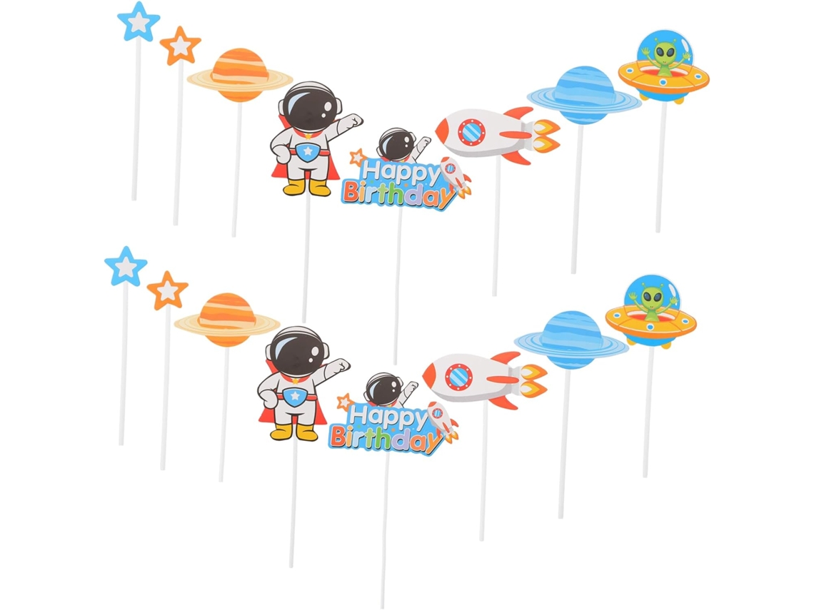 Conjunto Com 3 Decorações Para Bolo De Aniversário Com Tema Espacial