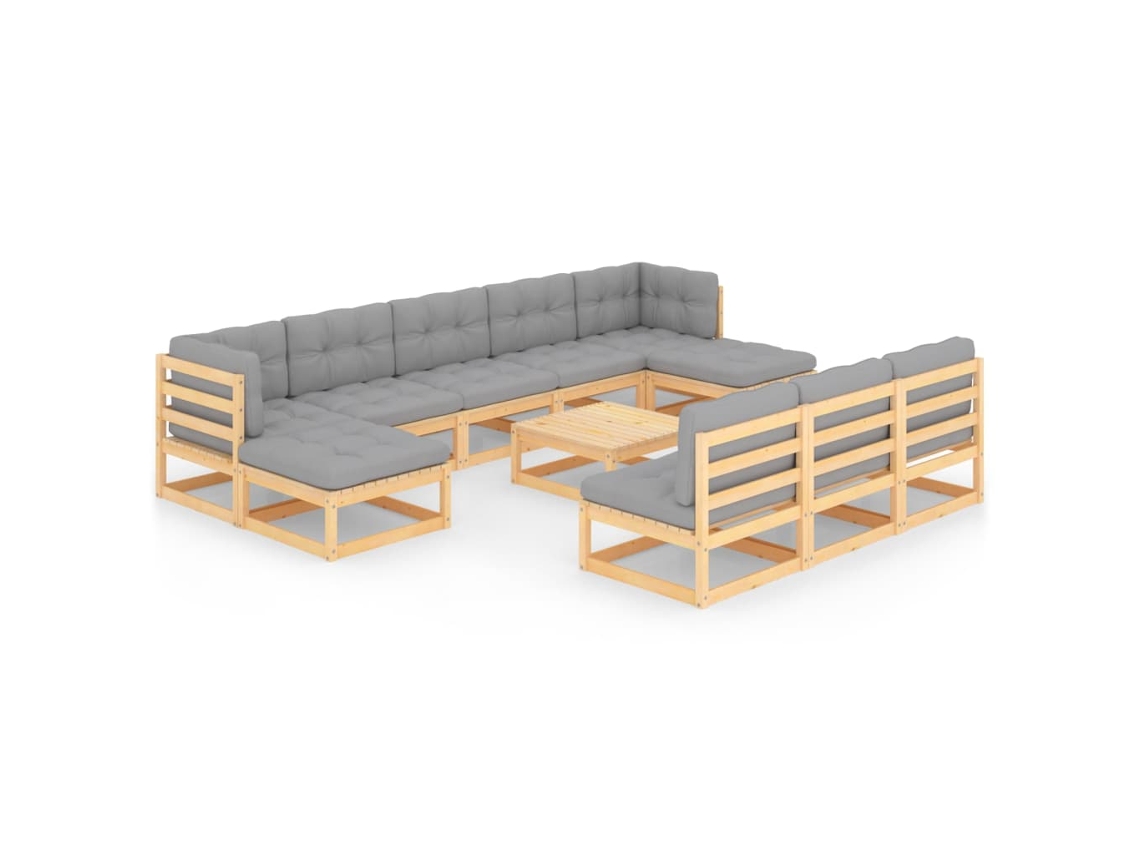 Maison Exclusive - 11 Pcs Conjunto Lounge De Jardim C/ Almofadões Pinho Maciço
