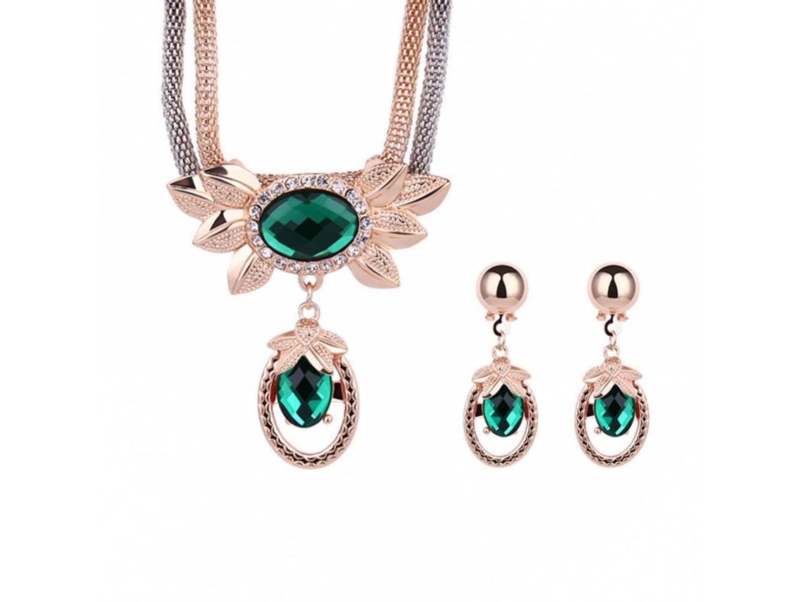 Conjunto De Jóias De Noiva Oval De Cristal Placado A Ouro