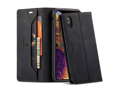 Autspace Capa Em Couro Pu Bloqueio Rfid, Com Suporte Para Apple Iphone X/xs - Preto