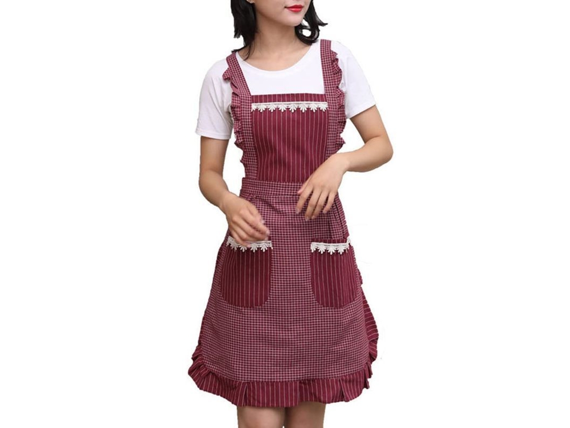 2026 delantal para Mulher com Bolsos, Confortável de Algodão, Vermelho, Ideal para Cozinha e Jardinagem