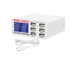 Carregador De Portas Usb Com Carregamento Inteligente Adaptador De Alimentação 40w 100‑240v 50‑60hz Com 6 Portas E Tela De Exibição