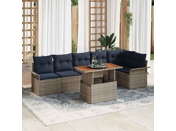 Vidaxl Conjunto De Sofá De Jardim 7 Unid. Cinza E Azul Marinho Vime Pe