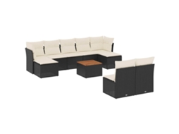 Conjunto de 10 sofás de jardim com almofadões Vime Pe Preto MAISON EXCLUSIVE