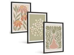 Conjunto De Pinturas Padrões Florais Boho Espelharte (3 Peças 40x60 Cm)
