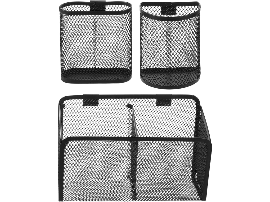 Organizador de Mesa Parede Preto 3 Peças com Grade Dupla, Formato Oval e Semicircular, para Escritório Espaço