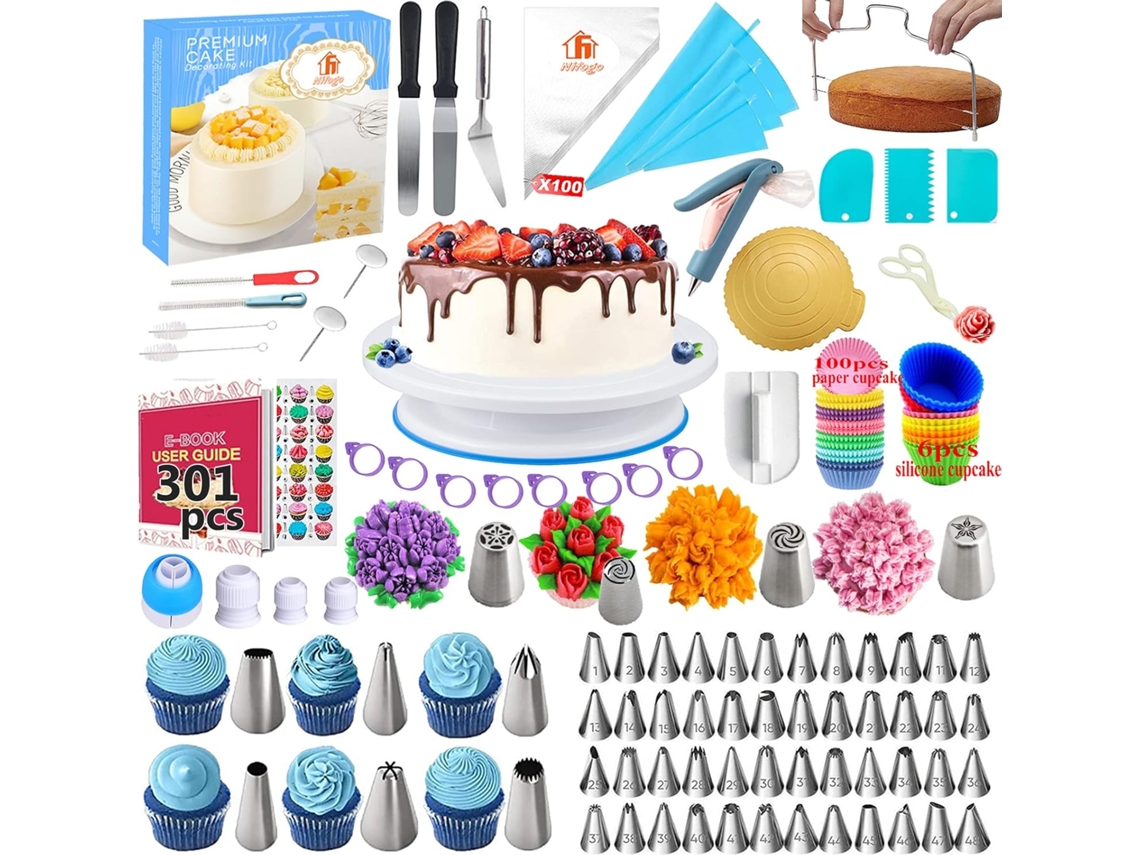 Toppers Elegantes Para Cupcake, Kit De Decoração De Bolo Com Glacê Tricolor Para Festas De Aniversário, Sem Alergias Alimentares, 301 Peças De Topos D