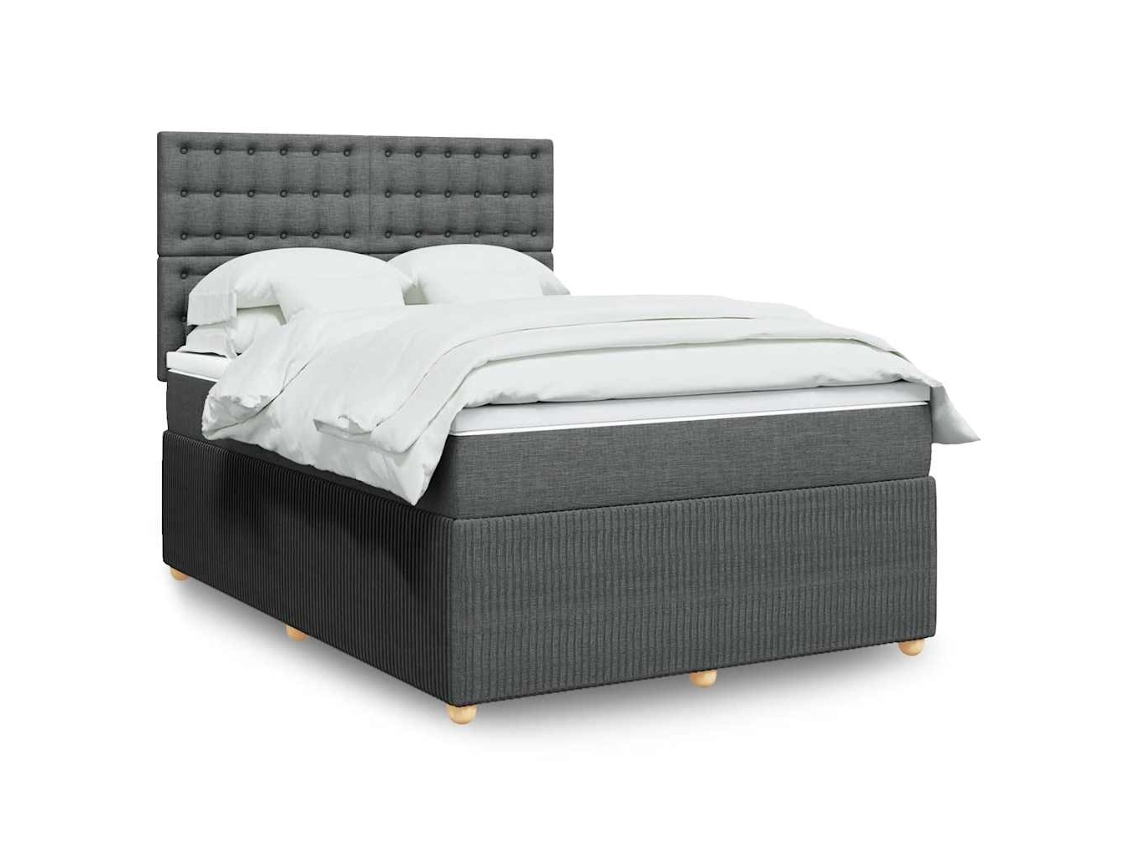 Vidaxl Cama Com Molas/colchão 140x190 Cm Tecido Cinzento-escuro