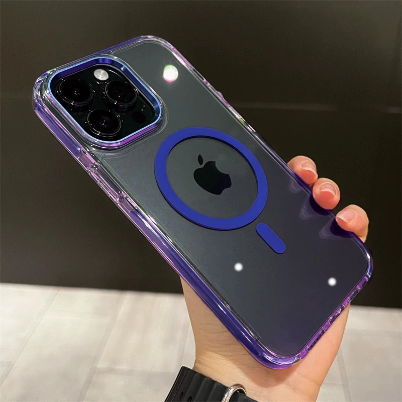 Capa Transparente À Prova De Choque Para Iphone 14 Pro (azul) Com Carregamento Sem Fio