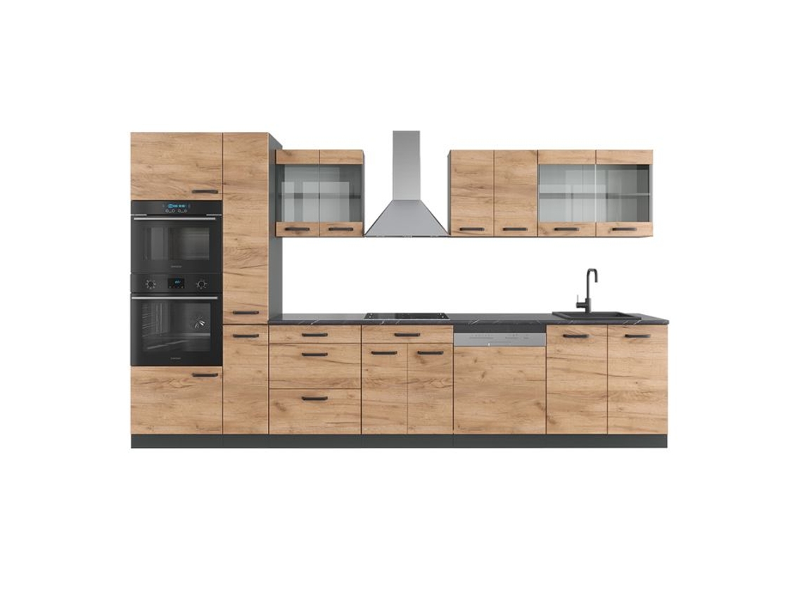 Cozinha R-Line, 350 cm com armário alto, sem bancada, carvalho dourado/antracite, Vicco