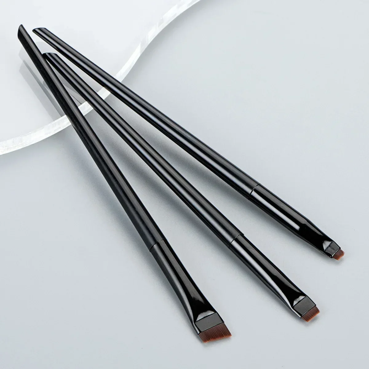(preto) Conjunto De 3 Pincéis De Maquiagem Com Ponta Fina E Design De Lâmina Para Olhos E Sobrancelhas - Portátil E Portátil