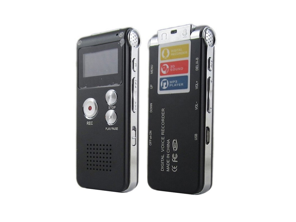 Gravador De Voz De Som Digital De 8 Gb E Áudio Ditafone Player Preto*