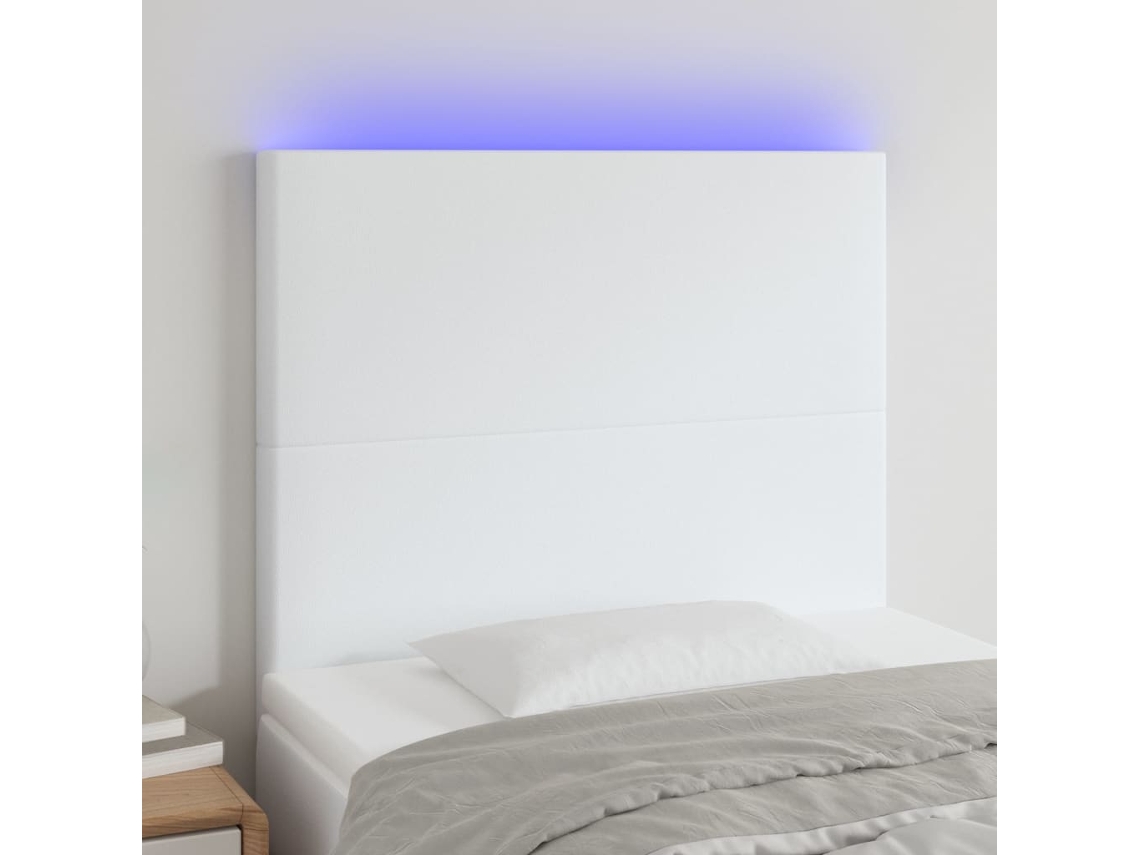 Vidaxl Cabeceira Cama C/ Led Couro Artificial 80x5x118/128 Cm Branco