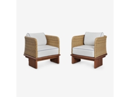 Sklum Pack De 2 Poltronas Em Rattan E Madeira De Acácia Famara Olefina         Castanho-acácia Escuro