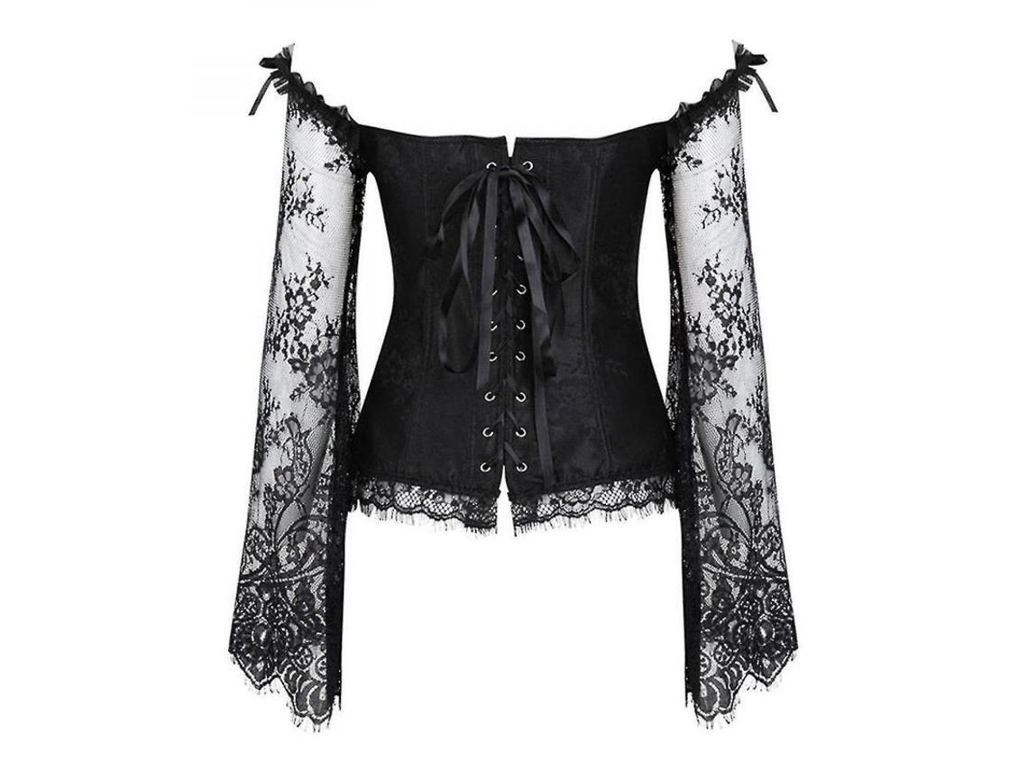 2026-corset Para Mulher Princesa Com Mangas De Gola E Volantes Corsé Elegante Sobrepeito Sun M Negro