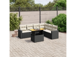 Vidaxl 7 Pcs Conjunto De Sofás P/ Jardim C/ Almofadões Vime Pe Preto
