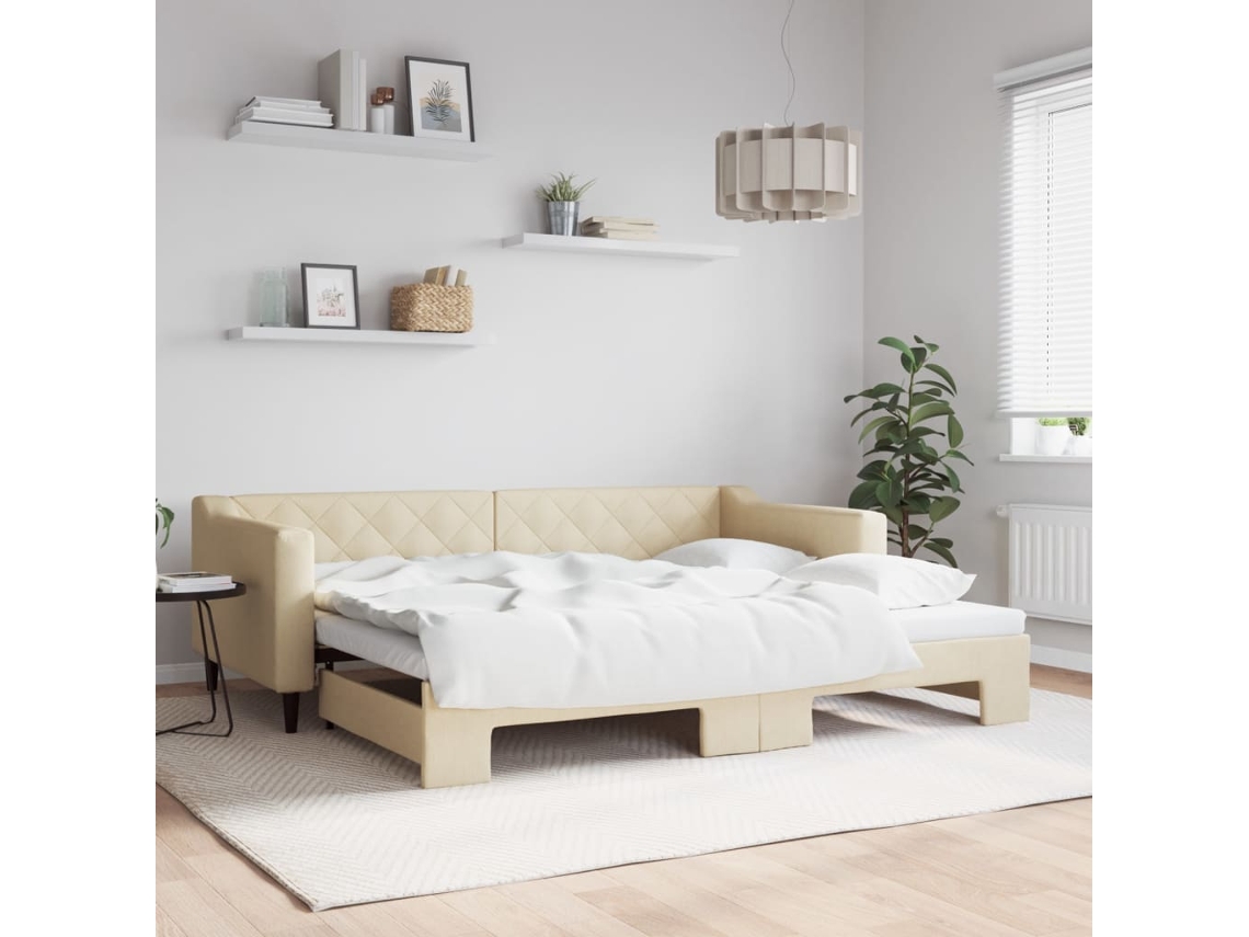 Sofá cama con cajón 90x200 cm Tejido crema