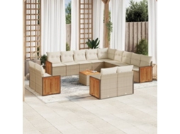 Vidaxl 14 Pcs Conjunto De Sofás P/ Jardim Com Almofadões Vime Pe Bege
