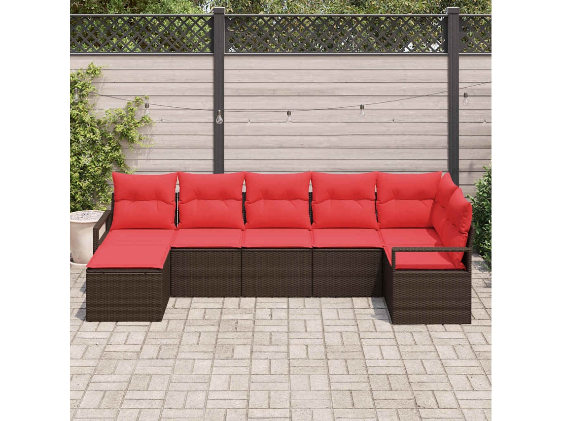 Vidaxl Conjunto De Sofás 7 Unid. Marrom E Vermelho Vime Pe